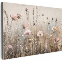 CUADRO EN LIENZO Flores - Rosa - Moderno - Beige Adornos Pared 60x40 cm