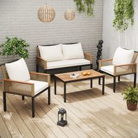 Sofá jardín con mesa y sillones ratán beige OKMYHOME
