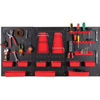Organisateur Mural avec Panneau Perforé, Rangement à 9 Bacs avec Supports pour Marteaux, Porte-Outils et Crochets, pour Garage, Atelier