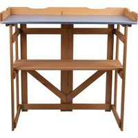 Pflanztisch Gartenarbeitstisch Pflanzentisch Holz, Klappbar Ablagefach, Grill Arbeitstisch Kiefernholz braun, HxLxB 94x86x43 cm