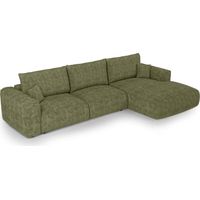 Canapé d'angle droit convertible express 5 places en velours côtelé vert olive