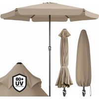 KINGSLEEVE® 3.3m Aluminium Garden Parasol with Cover UV 80+ Protection 330cm Patio Umbrella with Crank Handle Large Sun Shade Canopy Deck Lawn Outdoor with or without Solar LED Lights taupe (de)