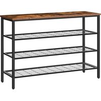 4 Ebenen Schuhregal, Schuhablage schmal, 100 x 30 x 68 cm, Schuh-Organizer mit sitzfläche, Eingang, Wohnzimmer, Flur, Schlafzimmer, Industrielle, Dunkelbraun-Schwarz