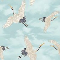 Crane Bird Wallpaper Duck Egg Blue Clouds Metallic Detail Catherine Lansfield