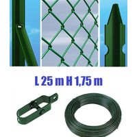 Recinzione Completa 25mt Lineari Rete Metallica Plastificata (Rete h175 cm) (Maglia:mm50X50) con Paletti Posti nel Cemento