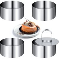 Pieces Mini Cake Ring Molds Stainless Steel Round Mousse Ring Set 8cm Diameter with Press Lifter Thickened Baking Tool