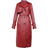 Trench-coat en similicuir pour femme - Double boutonnage - Manteau de pluie de luxe long avec ceinture - Vêtement d'extérieur élégant et décontracté