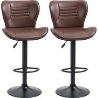 HOMCOM Juego de 2 Taburetes de Bar Tapizado en Cuero Sintético Taburetes Altos de Comedor Regulable en Altura Giratorio con Respaldo y Reposapiés 46,5x54x88-108 cm Marrón