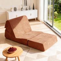 LANKOU Foldable Sofa Bed,35D high-density foam, Convertible Sleeper Chair & Boneless Couch, Floor Lounge Sofa Guest Bed with Pillow for Small(Orange)