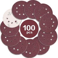 100 discos de lijado de 125 mm, grano 80, 8 agujeros, ideales para lijar y pulir.