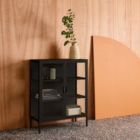 Armoire vitrine acier et verre trempé 2 portes 80cm noir - Arkansas