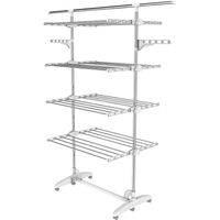 Wäsche-Trockengestell, Wäscheständer Material: Edelstahlrohre Maximale Belastbarkeit: 3 kg pro Stützstange 4 Ablagen, Weiß, Mit Flügeln und Stange Oben