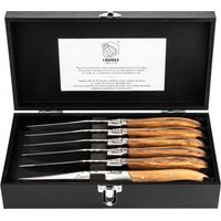 Couteaux à steak Laguiole Luxury Line, en bois d'olivier, lot de 6. Coffret cadeau élégant.