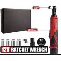 Clé à cliquet électrique sans fil 12V 3/8" à angle droit – 45 N·m, outil de démontage d’écrous pour entretien automobile avec 4 douilles incluses
