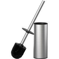 Brosse de toilette et support en acier inoxydable 304 nickel brossé, manche long, pour un nettoyage en profondeur de la salle de bain, 2 têtes de brosse incluses.