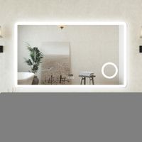 AVER-GROWTH 1000x600mm Bluetooth 3 Color Dimmable Bathroom LED Mirror ,Illuminated Backlit Bathroom Mirror with Anti-fog, Magnifiying, Clock, Touch, Brightness Memory, IP44