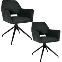 Lot de 2 chaises pivotantes 360° avec accoudoirs NOVAN tissu anthracite pieds métal noir