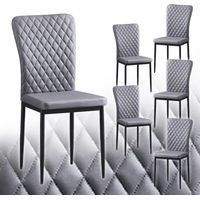Set of 6 Faux Leather Dining Chairs High Back Kitchen Counter chairs home & restaurants& Lounge Leisure&Living Room(Grey,4pcs)