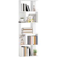 Bookcase, S-Shaped Wooden Bookshelf, 5 Tiers Freestanding Storage Shelf, Home Office Display Stand Rack, White