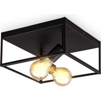GROOFOO plafonnier cage métal noir,pour 2 ampoules E27 de max 60W,ampoules non incluses,éclairage plafond vintage entrée,couloir,chambres IP20