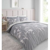 Catherine Lansfield Meadowsweet - Set copripiumino singolo reversibile con federa, motivo floreale, grigio e rosa