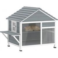 Maison pour Chat Extérieur Toit Ouvrant Fenêtre Panoramique Porte à Lamelles et Plateforme de Repos 101x72,5x81cm Gris