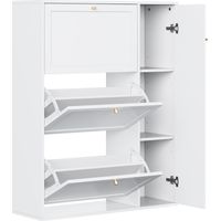 CAIziMeuble à chaussures avec 3 abattants et 1 porte, meuble à chaussures étroit, commode à chaussures avec cloisons réglables, rangement à chaussures sur pied pour entrée salon, blanc, 90x25x114cm
