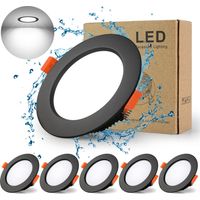 Led Recessed Spot Black Extra Flat, 5 Pack 5W 500LM = 50W Incandescent, IP44, Cool White 6000K, AC 220-240V, Cutout 70-80mm, Round Recessed Ceiling For Bathroom, Kitchen, Living Room, Hallway