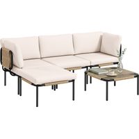 Polyrattan Gartenmöbel Set 5-teilig Lounge Set mit 3 Sessel Glastisch Hocker Breit & Tief Sitz abnehmbar Kissen