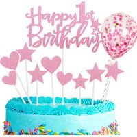 Ensemble de décorations pour gâteau « Joyeux 1er anniversaire », accessoires pour gâteau d'anniversaire de bébé (garçon ou fille).