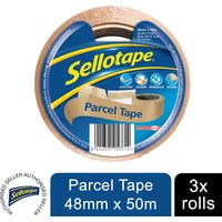 Sellotape Brown High-Strength Packaging Tape for Professional&Office Use, 3Rolls