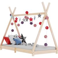 Vidaxl – Lit cabane en bois massif 80x160 cm – Design tipi avec rideaux – Coin lecture ou maison de jeu – Montage facile