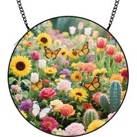 16 cm Attrape-soleil fleurs sauvages oiseaux papillons en vitrail, décoration maison, cadeau maman