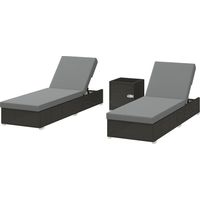 Sdraio da Giardino Rotin con Tavolino Laterale Schienale Regolabile 184x60x22 cm Grigio Scuro