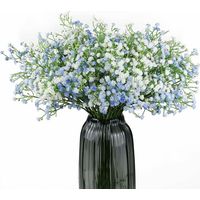 10 Pack Artificial Baby's Breath Flowers with Long Stem, Mixed Fake Gypsophila Leaves for Home, Office, Indoor and Outdoor Wedding Decoration (White+Blue)