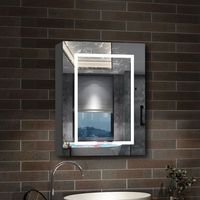 AICA Armoire murale de salle de bain LED, avec Prise Rasoir, 70x60cm, Anti-Buée + Tricolore LED, Anthracite