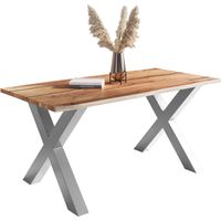Baumkantentisch Akazie mit schwarzen Resin-Adern naturfarben 180 x 90 cm X-Gestell silber POLLY