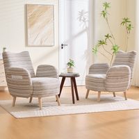 Sillón De Lectura con Bolsillo Lateral Acolchado Ergonómico Patas de Madera Maciza Minimalista en Bouclé Caqui