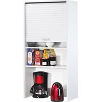 Beaux Meubles Pas Chers – Meuble de cuisine haut blanc avec rideau coulissant – 3 tablettes réglables – Dimensions L 60 x H 123.6 x P 35 cm – Éco-conçu en France