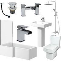 L Shaped Bathroom Suite Close Coupled Toilet Basin LH Bath Screen