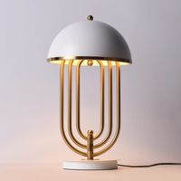 Barcelona Led – Lampe à poser art déco blanche – Métal doré – Compatible 2 ampoules E27 – Câble 1,27m avec interrupteur – IP20 pour usage intérieur
