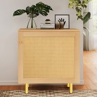Credenza in vimini, comodino, mobile contenitore con anta singola, credenza rustica per la sala da pranzo. Effetto legno naturale - H63/L60 P40 cm