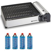 Kemper – Barbecue à gaz portable 1900W – Grille antiadhésive – Allumage piézo – 4 cartouches butane – Mallette de transport – Cuisson nomade