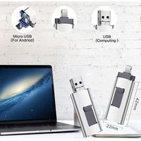 Cle USB - 64 Go - USB 3.0 - Compatible iPhone Android Ordinateur - Avec Connecteur Lightning Micro-USB USB-A - Clé de Stockage Multidispositif