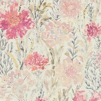 Papel pintado floral Profhome 396952 papel pintado vinílico estampado en caliente tejido non tejido ligeramente texturado de estilo acuarela mate blanco rosa verde gris 5,33 m2