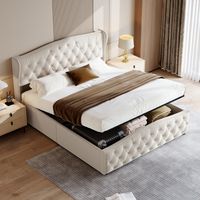 Lit coffre velours 160x200 cm, sommier à lattes en bois massif, décor riveté, style minimaliste moderne, lit double rembourré - Beige