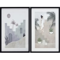 Ensemble de 2 affiches imprimées et encadrées, design urbain dans des tons doux 60x40cm