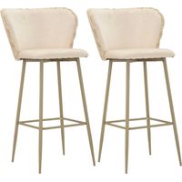 Sgabelli da Bar Set 2 Pezzi Crema Seduta Imbottita Schienale Lavorato