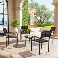 Ensemble de 4 chaises de jardin empilables avec accoudoirs, dossier et structure en acier, 55 x 60 x 83 cm, marron foncé
