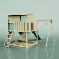 PolarPlay Garden Climbing Platform and Playhouse with Single Swing for Kids - Tjorven Ice Blue